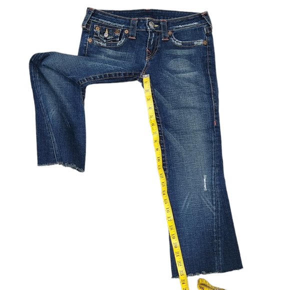True Religion Joey Jeans Twisted Seam Flare Leg Distressed Low Rise Y2K Size 28 - Picture 8 of 10